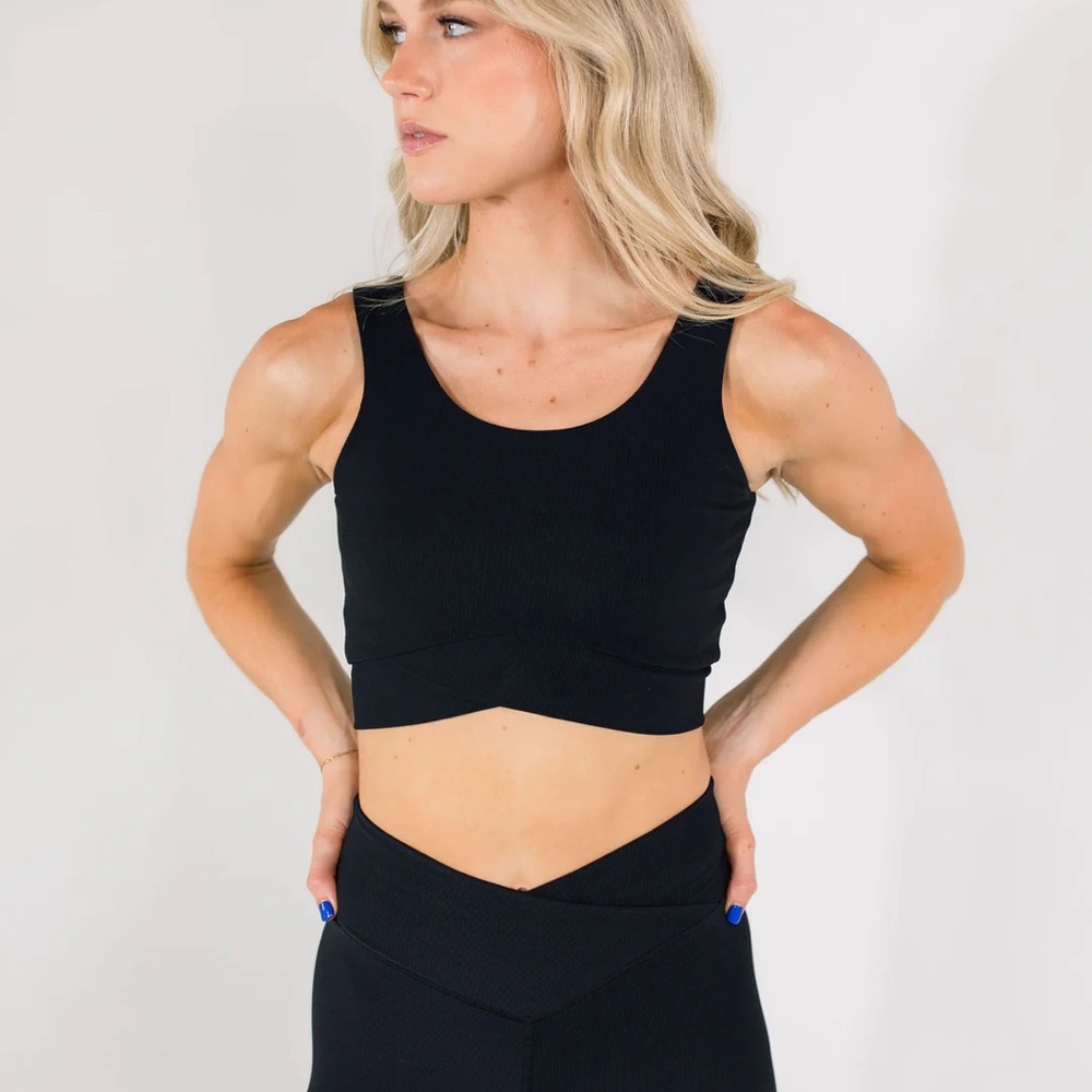 Salt Project Black refine ribbed crossover crop top